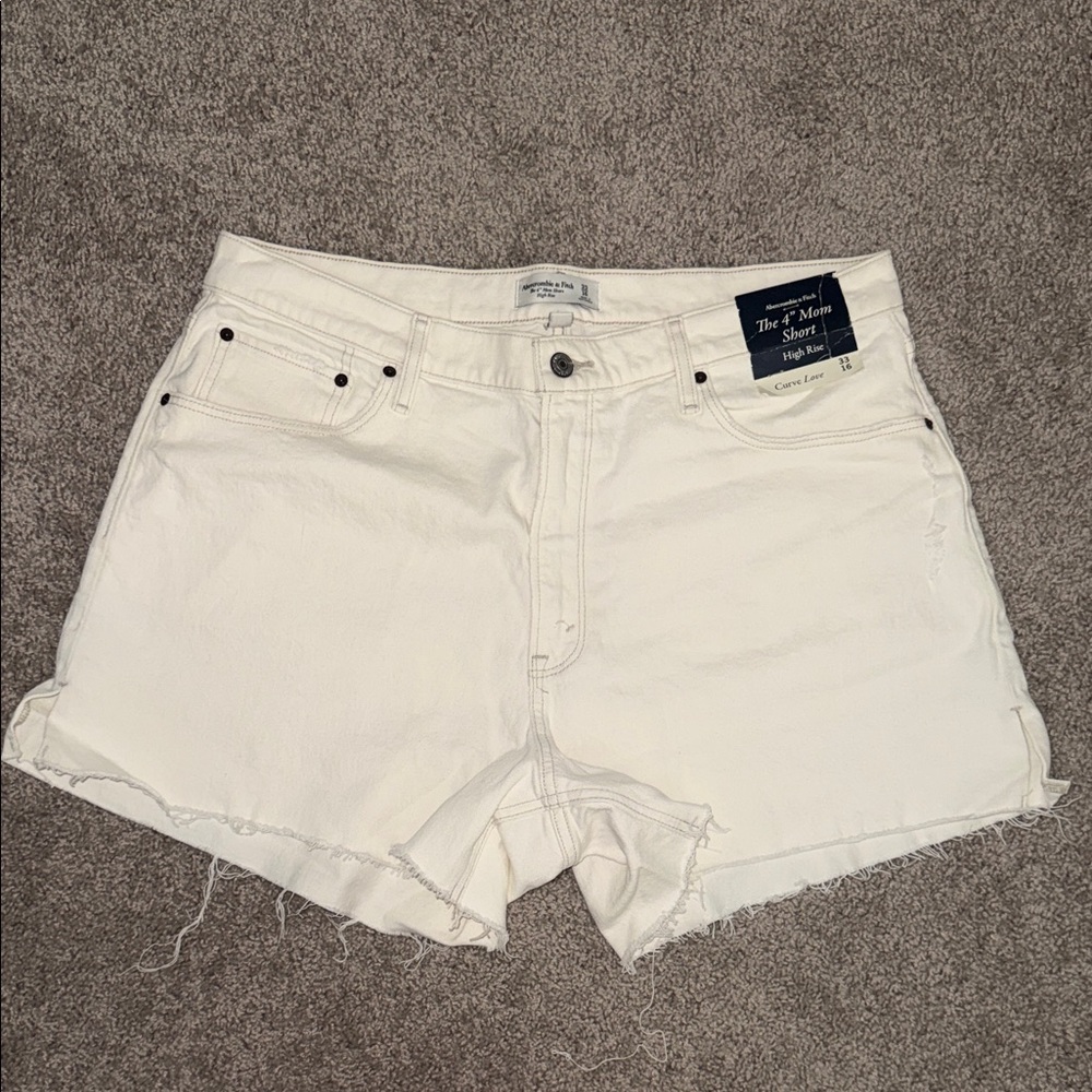 Abercrombie & Fitch White High-Rise Denim Shorts
